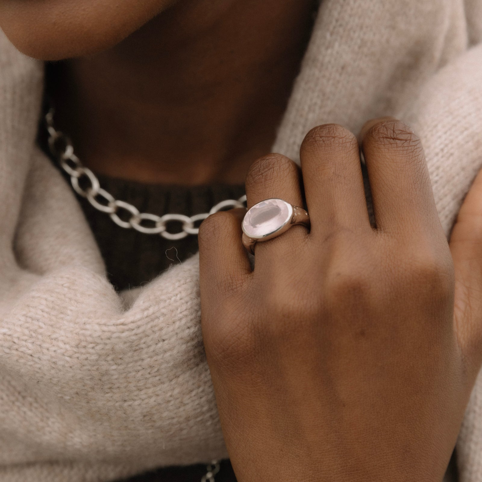 Silver Rose Quartz Treasure Ring