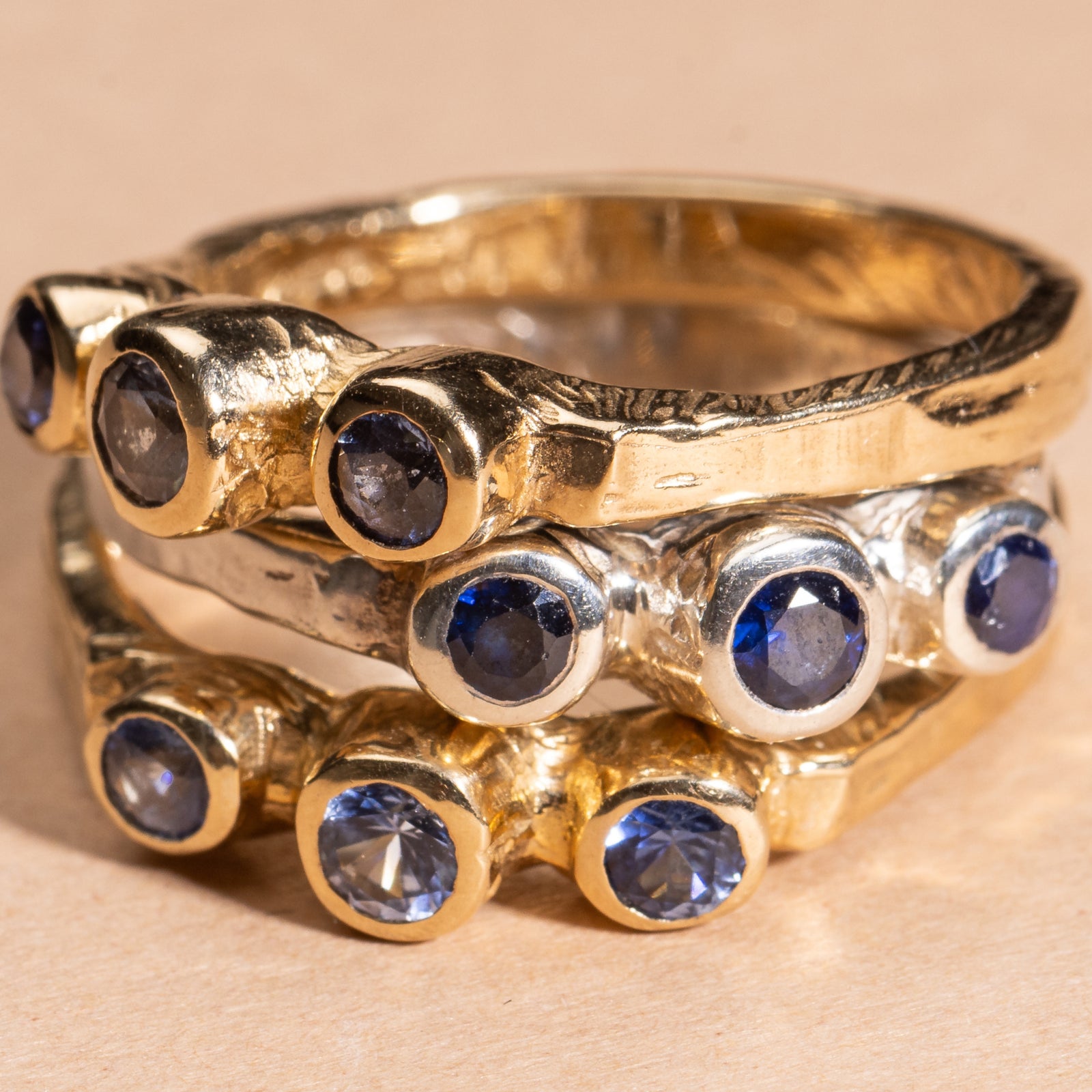 Gold Sapphire Trinity Ring