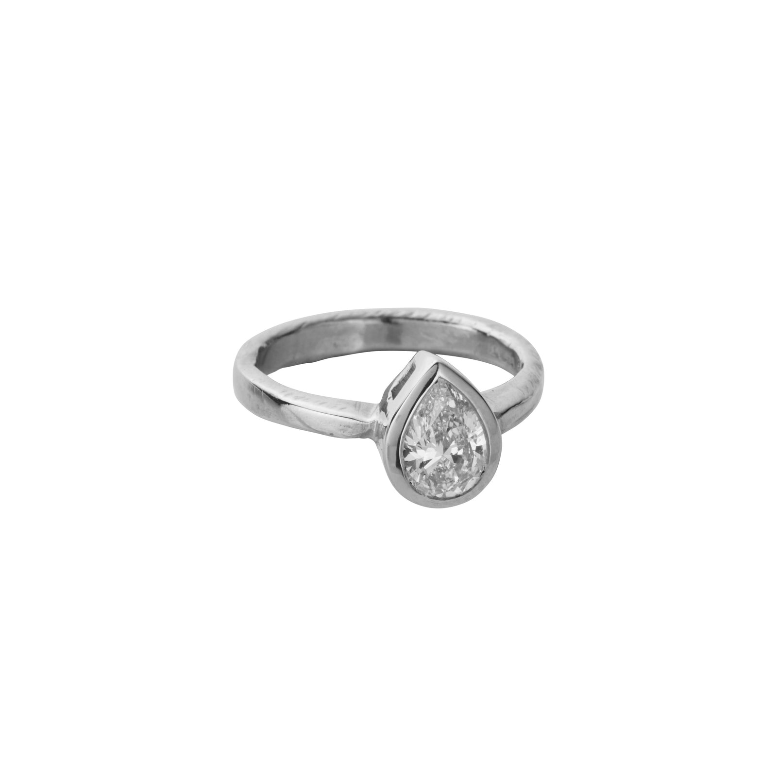 'The Muse' 9ct White Gold Pear 1ct Natural Diamond Bezel Engagement Ring