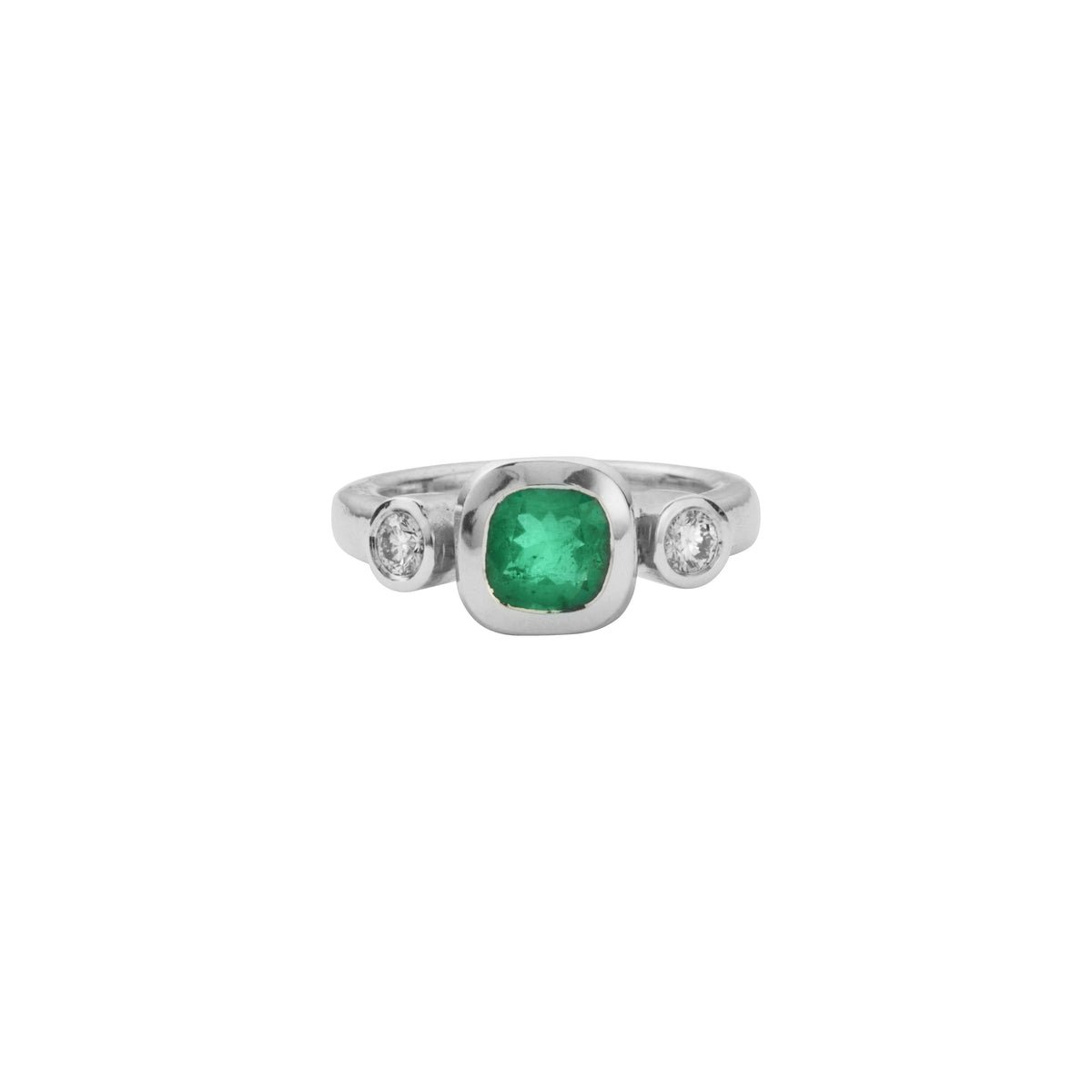 ZELENY Silver Emerald & Diamond Ring