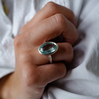 AARNA Silver Aquamarine Ring