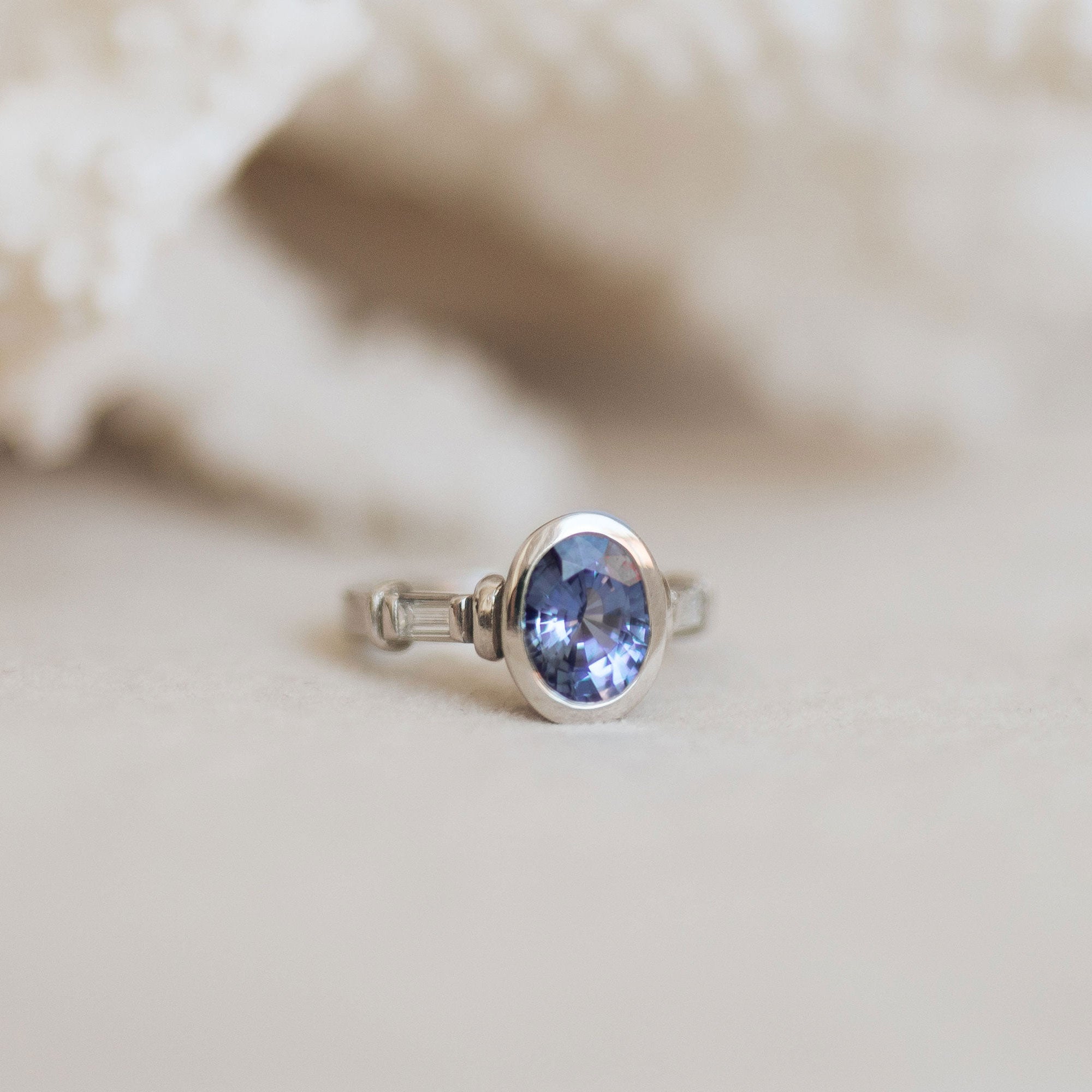 AARYANA White Gold Blue Sapphire & Diamond Ring
