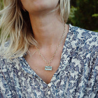 WATER OF THE SEA Gold Rectangle Aquamarine Necklace