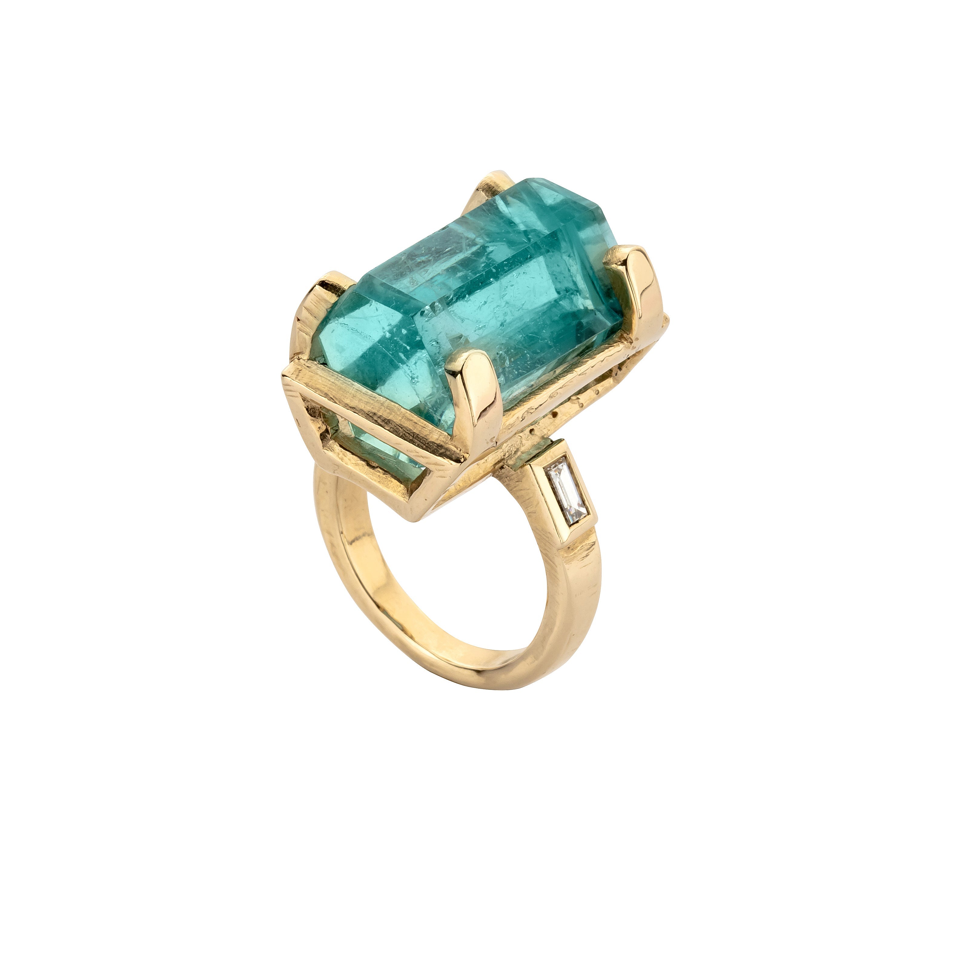 AETHRA Gold Aquamarine & Diamond Claw Ring