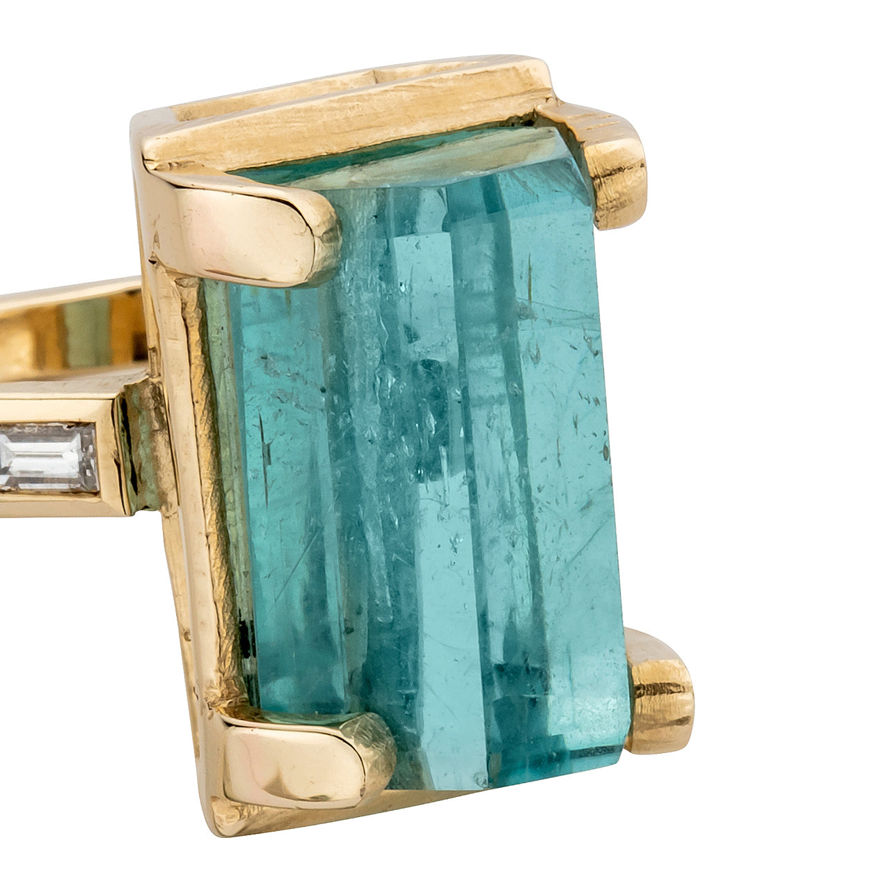 AETHRA Gold Aquamarine & Diamond Claw Ring