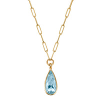 ARA Gold Pear Aquamarine Trace Chain Necklace