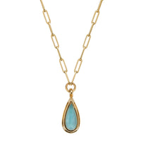 ARA Gold Pear Aquamarine Trace Chain Necklace