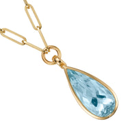 ARA Gold Pear Aquamarine Trace Chain Necklace