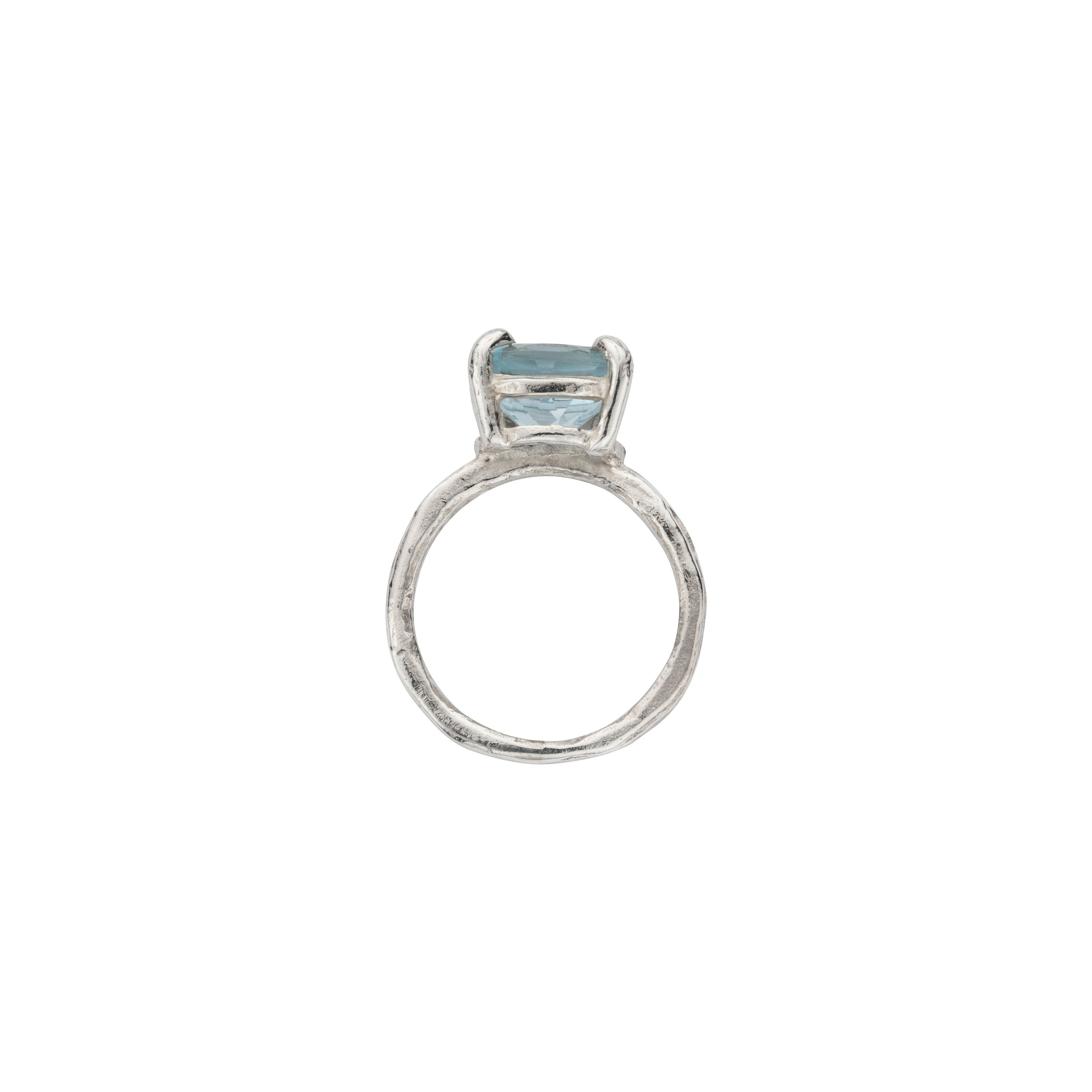 Silver Blue Topaz Claw Ring