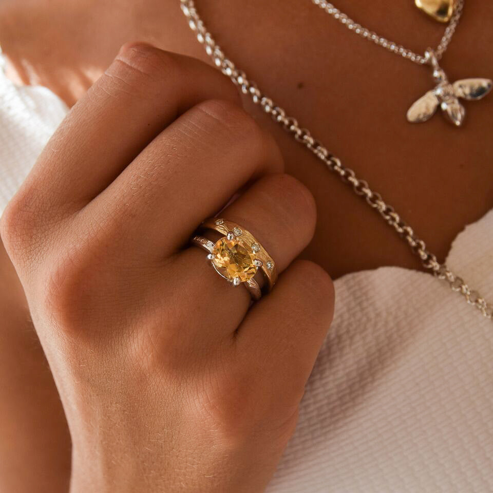 Silver Citrine Claw Ring