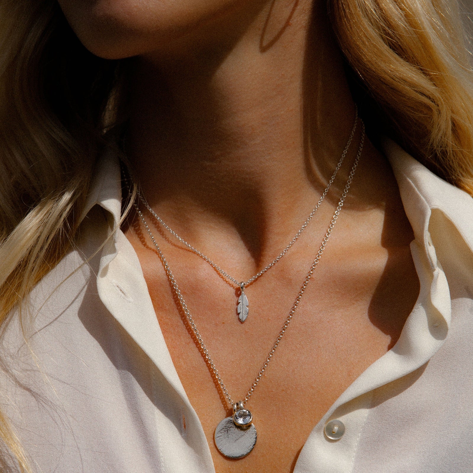 Silver Clear Quartz Moon & Stone Necklace