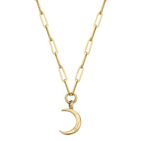 Gold Pavé Set Diamond Medium Crescent Moon Trace Chain Necklace