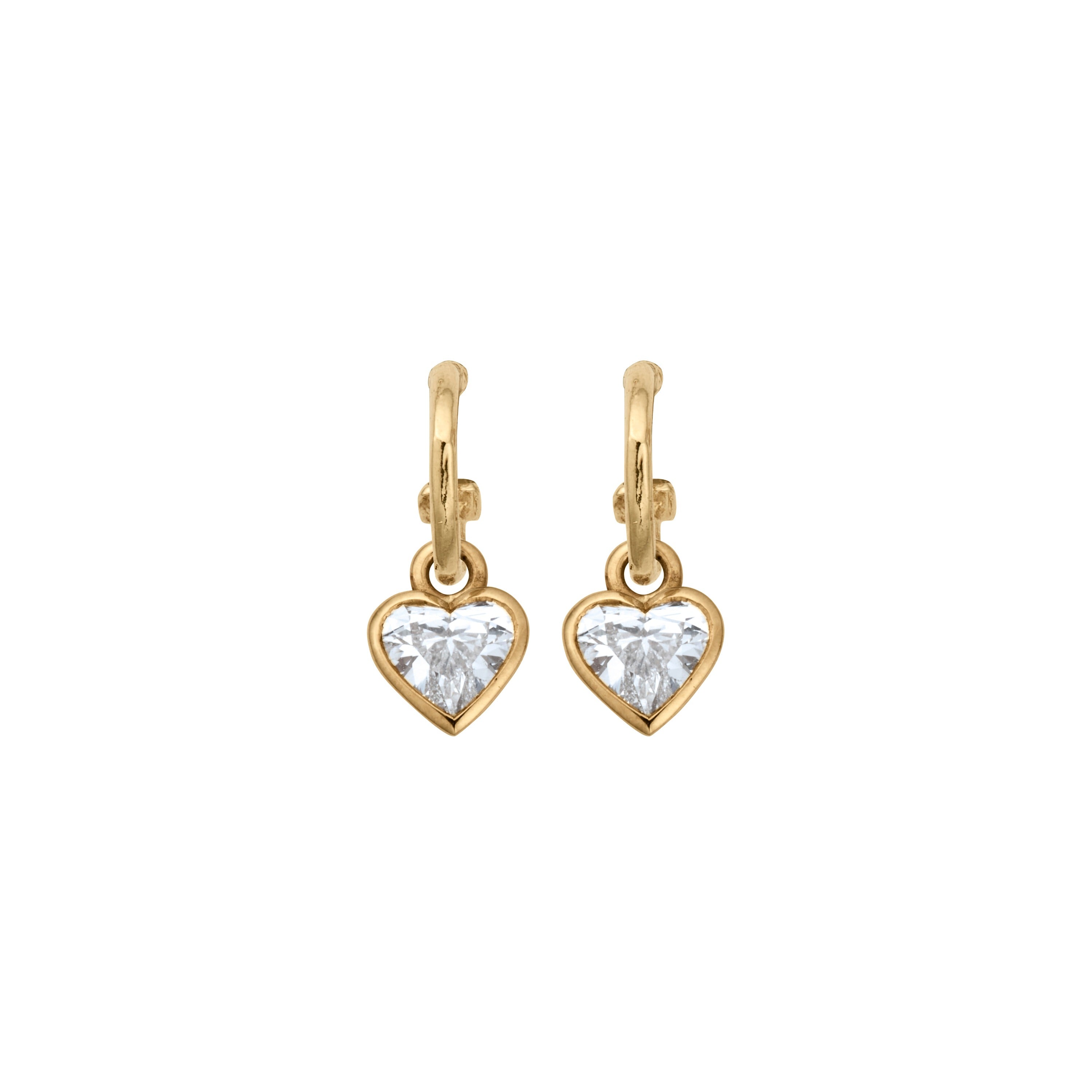 APHRODITE Diamond Heart Earring Charms with Gold Tiny Cupid Hoops