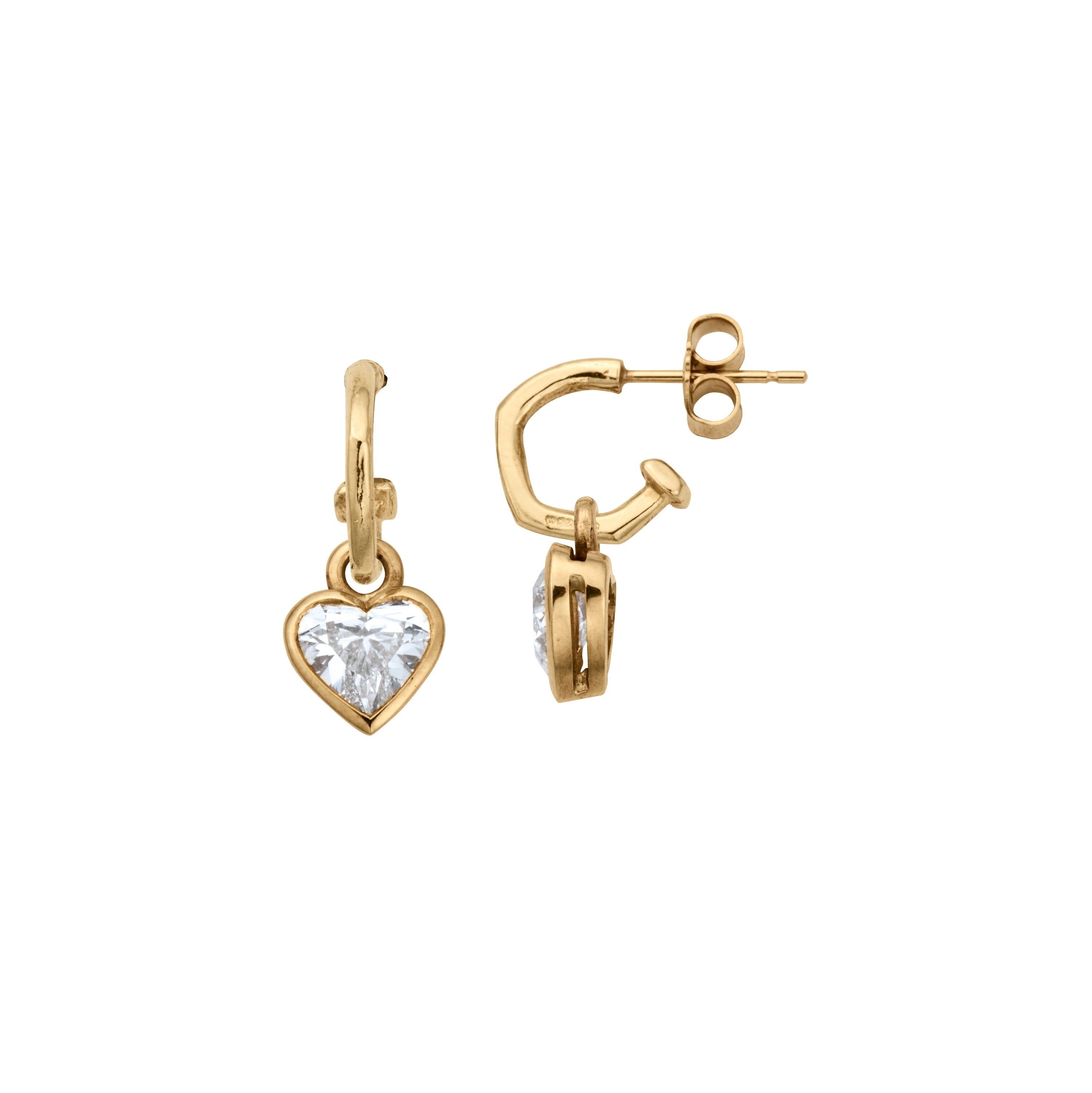 APHRODITE Diamond Heart Earring Charms with Gold Tiny Cupid Hoops