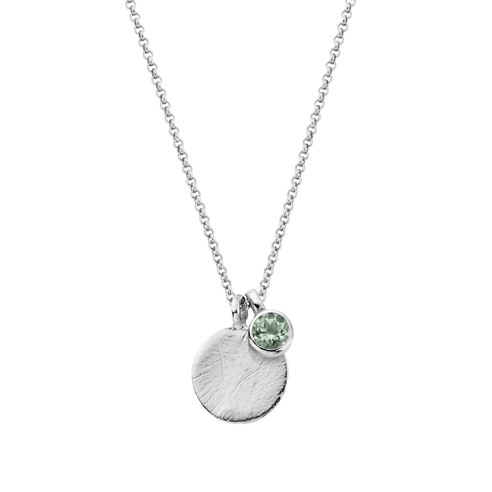Silver Green Quartz Moon & Stone Necklace