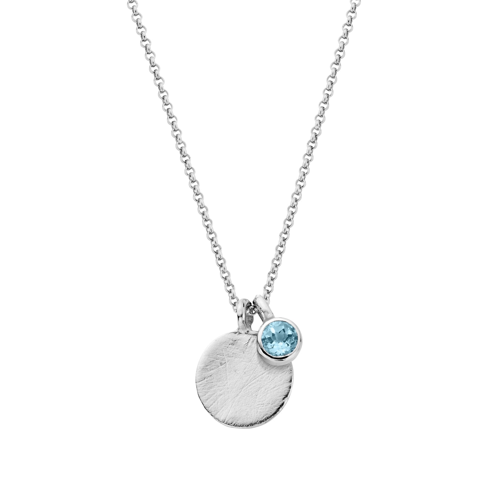 Silver Blue Topaz Moon & Stone Necklace
