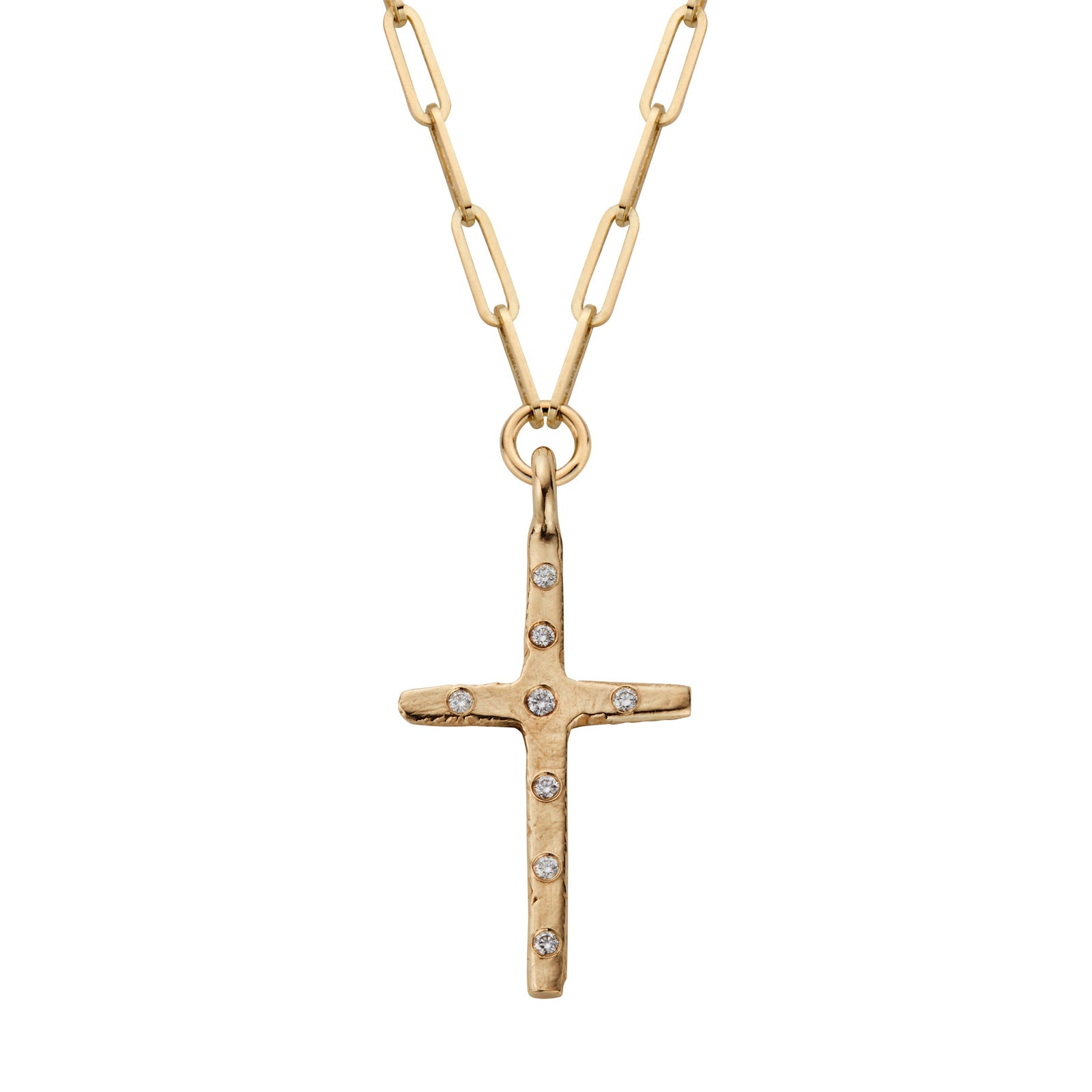 Gold Diamond Large Cross Trace Chain Necklace