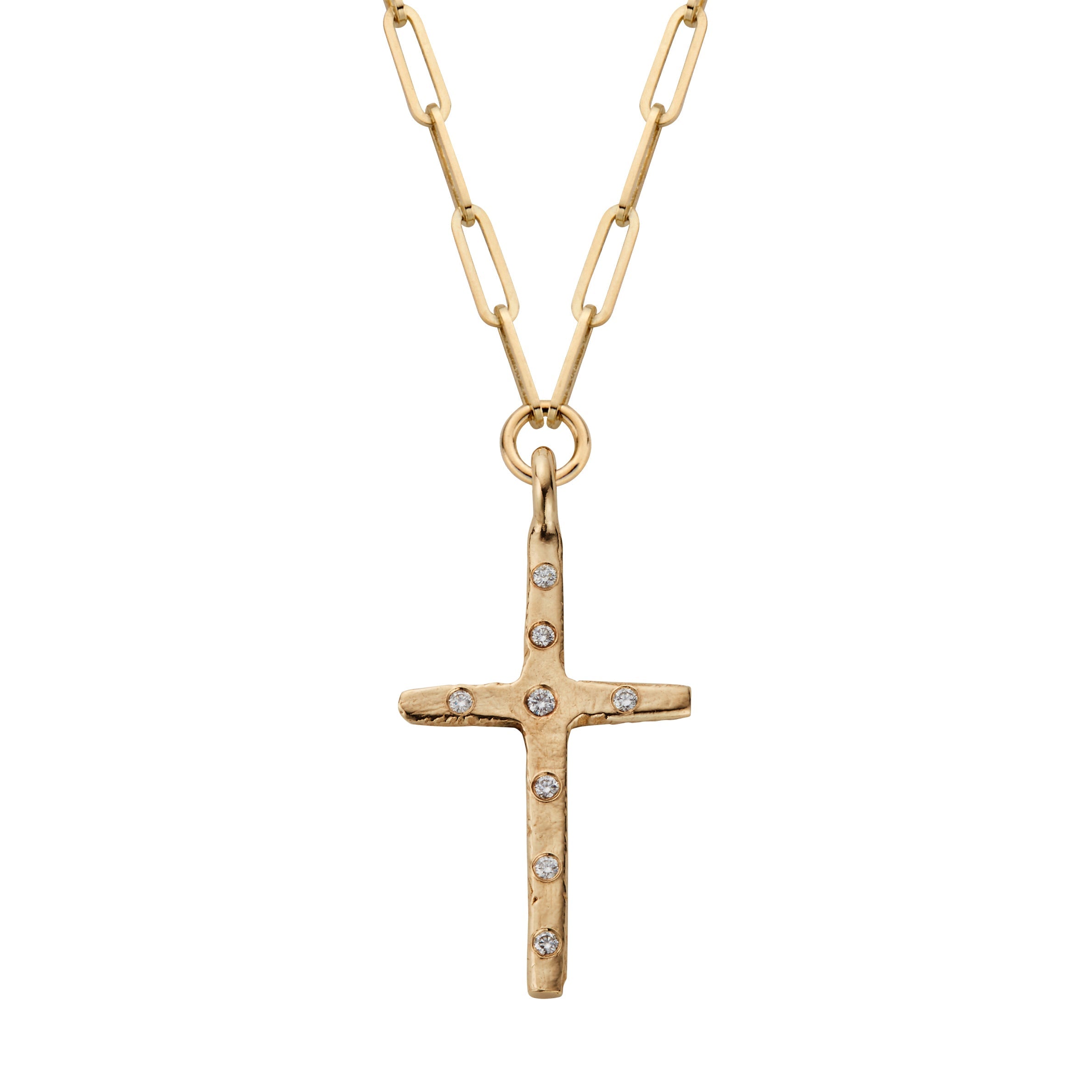 Gold Diamond Large Cross Trace Chain Necklace