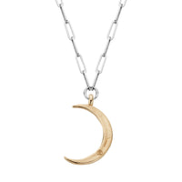 Silver & Gold Diamond Large Crescent Moon Trace Chain Necklace