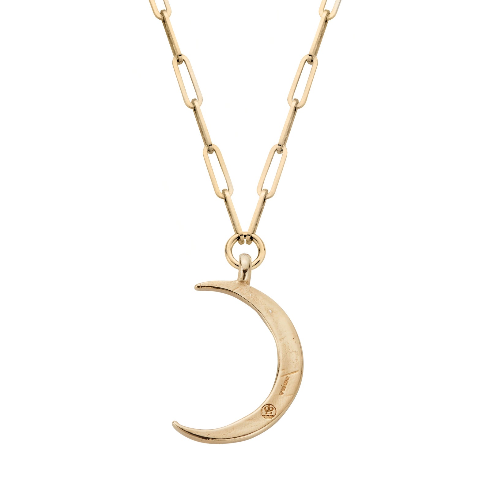 Gold Diamond Large Crescent Moon Trace Chain Necklace