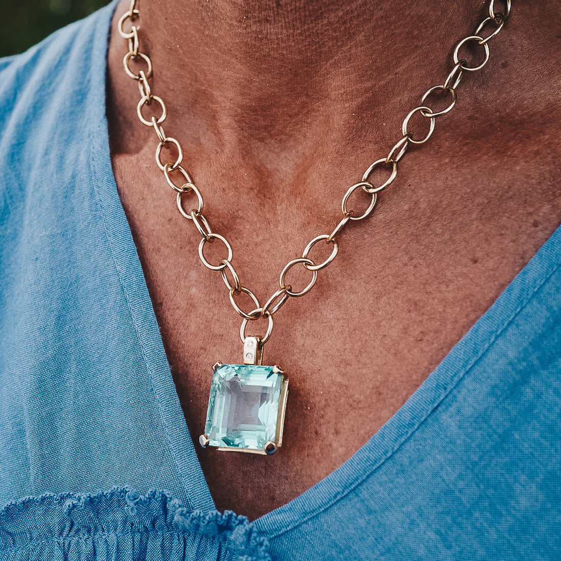 DEIA Gold Aquamarine & Diamond Necklace
