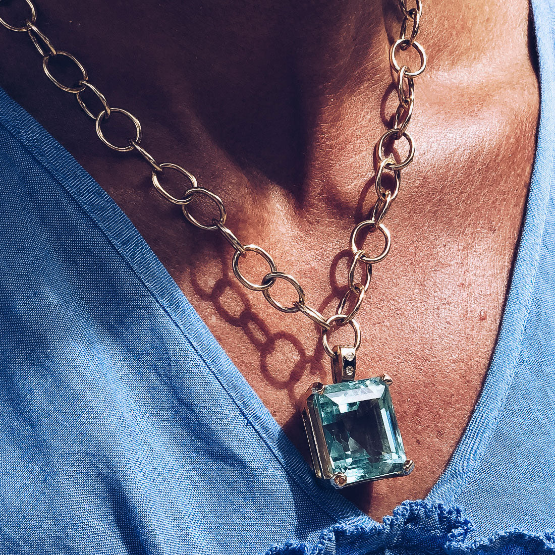 DEIA Gold Aquamarine & Diamond Necklace