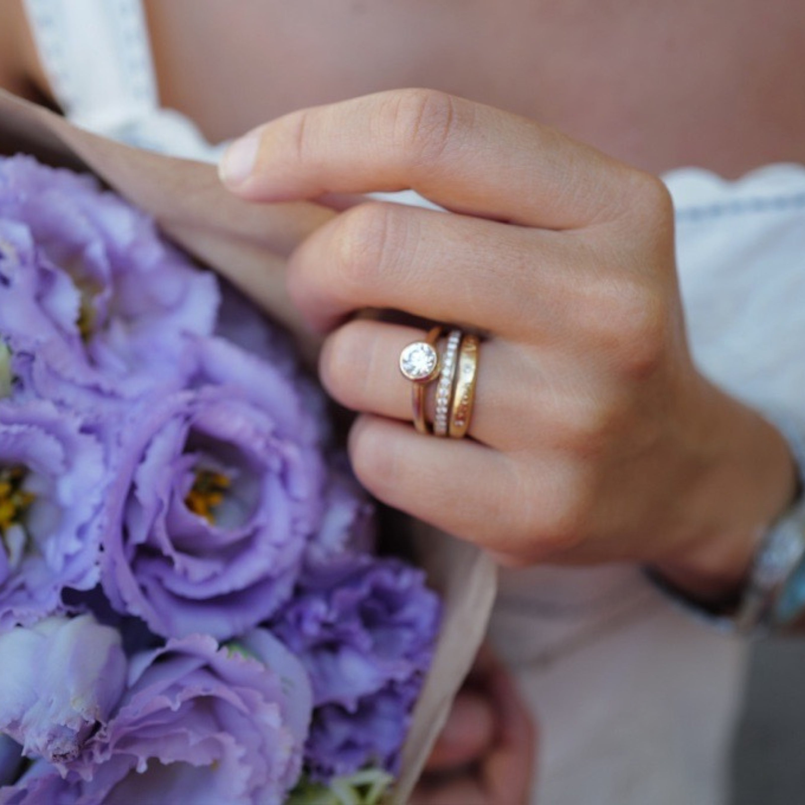 Gold Pavé Set Diamond Mini Posey Ring
