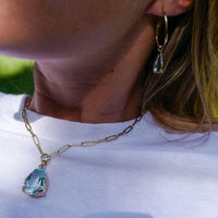 EZILI Gold Aquamarine Teardrop Necklace