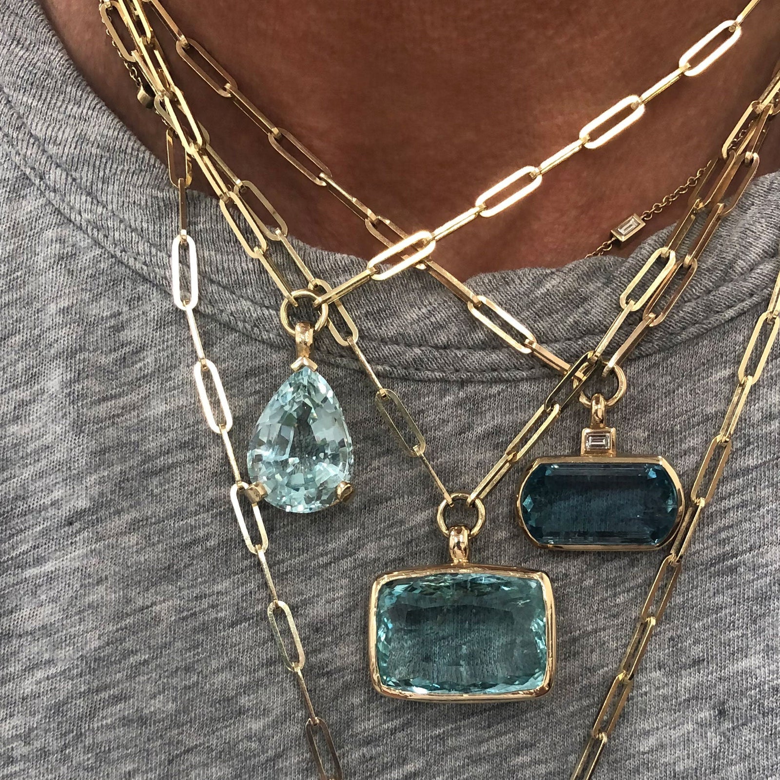 EZILI Gold Aquamarine Teardrop Necklace