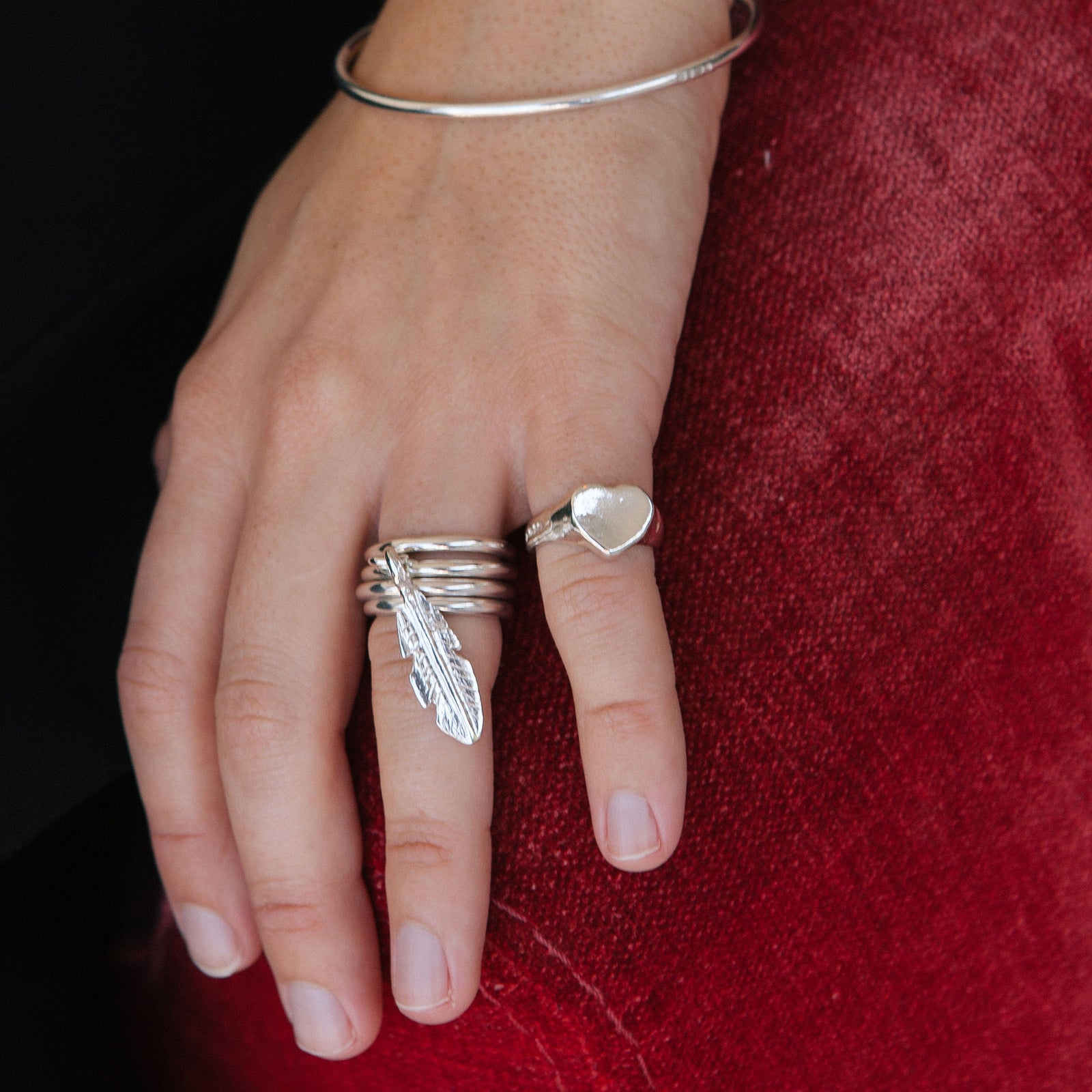 Silver Medium Feather Falling Ring