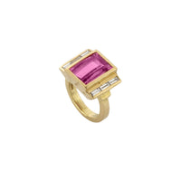 GATSBY Gold Pink Tourmaline & Baguette Diamond Ring