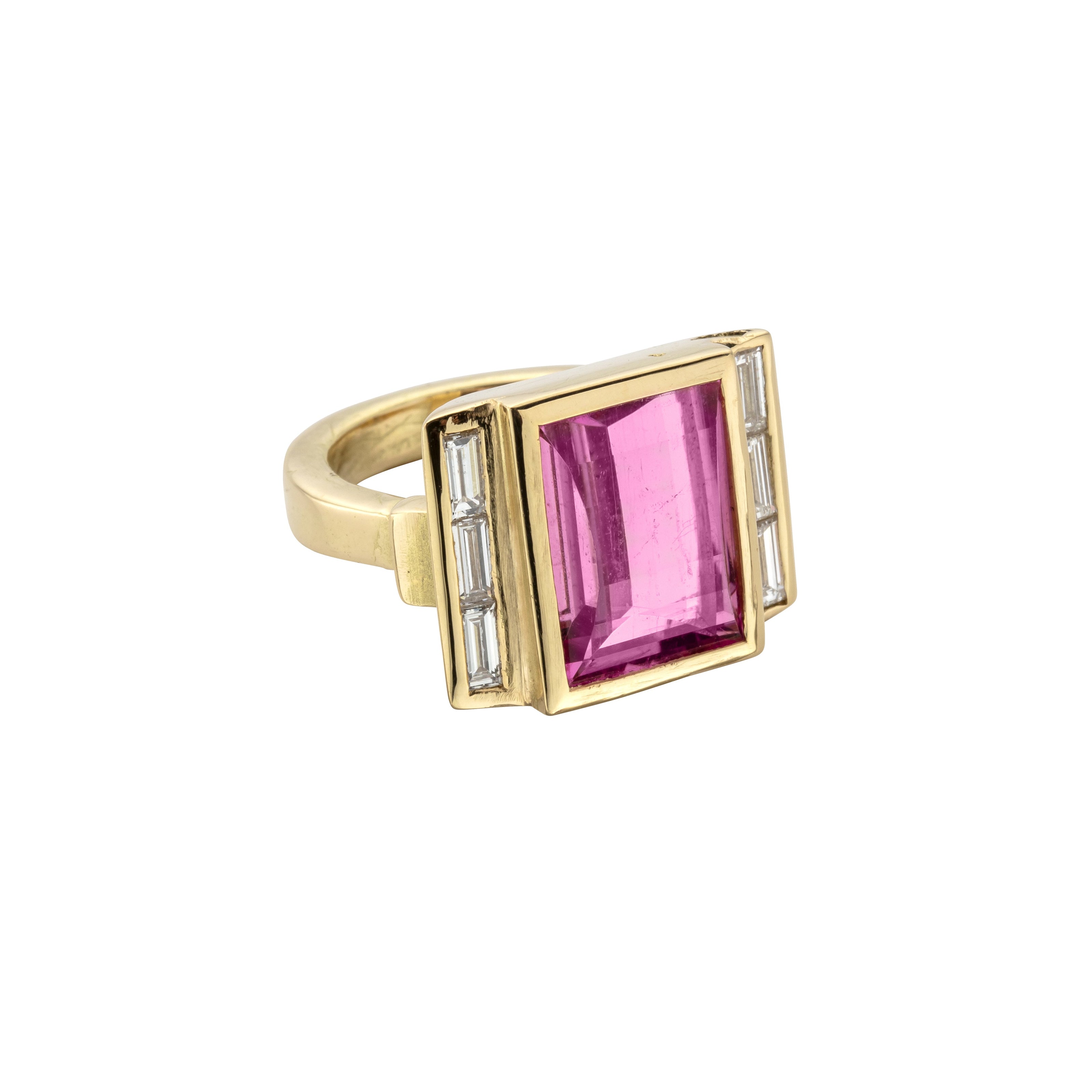 GATSBY Gold Pink Tourmaline & Baguette Diamond Ring