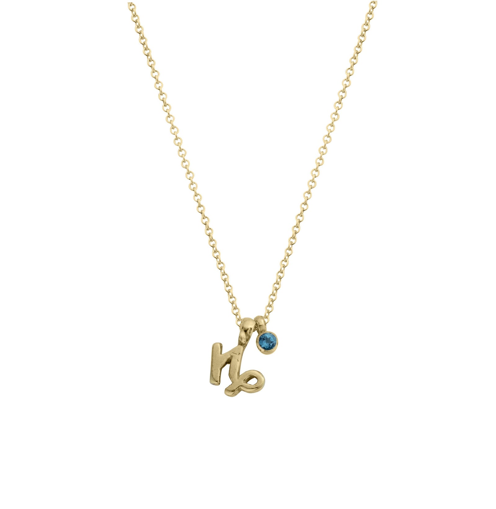 Gold Mini Capricorn Horoscope & Blue Topaz Birthstone Necklace