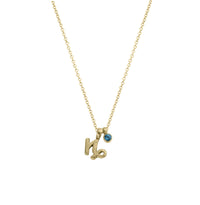 Gold Mini Capricorn Horoscope & Blue Topaz Birthstone Necklace