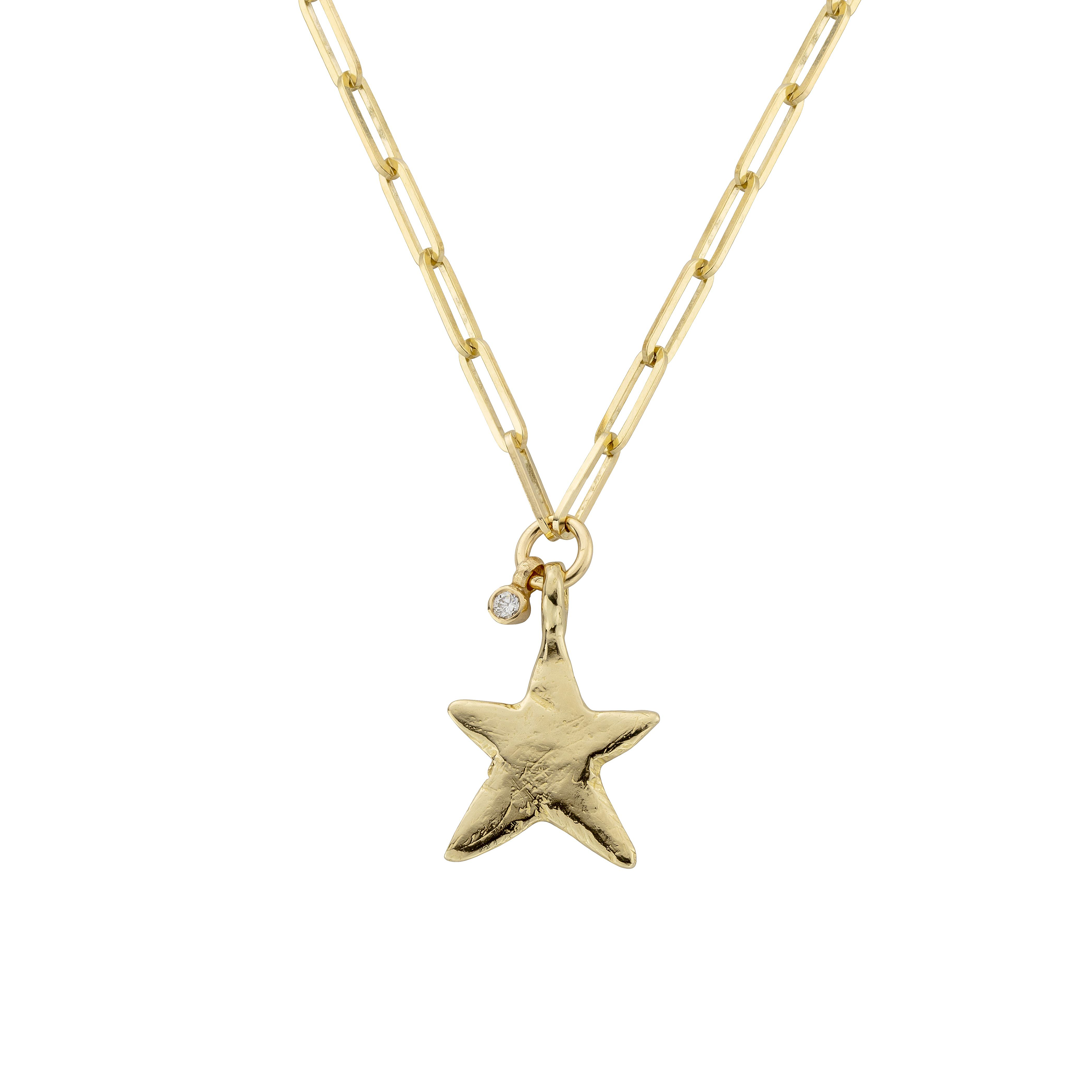 Gold Midi Star Trace Chain Necklace with Diamond