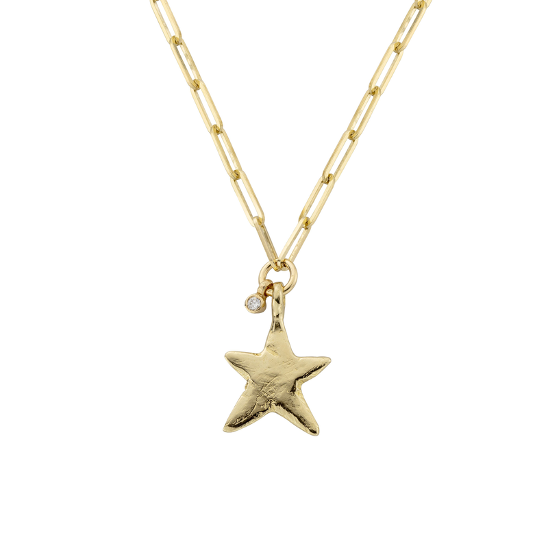 Gold Midi Star Trace Chain Necklace with Diamond