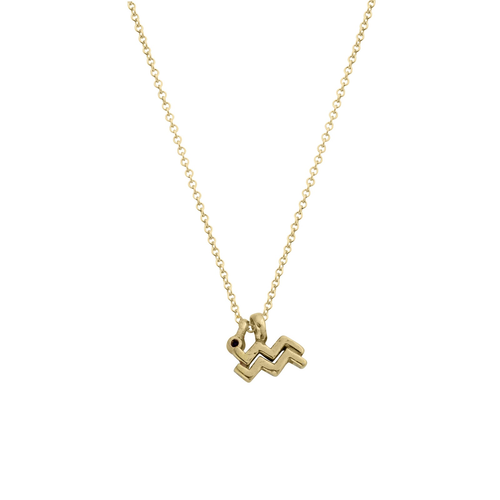 Gold Mini Aquarius Horoscope & Amethyst Birthstone Necklace
