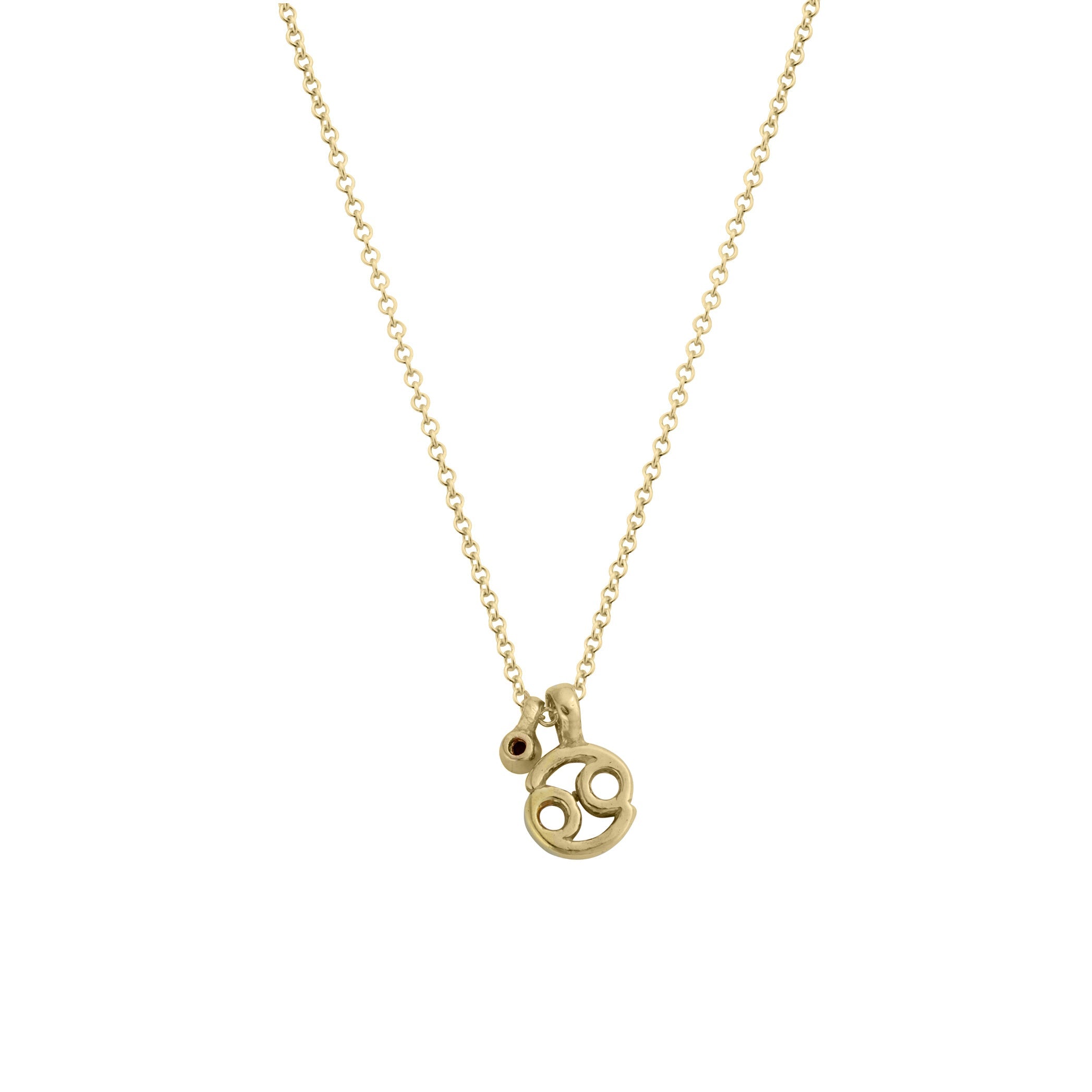 Gold Mini Cancer Horoscope & Ruby Birthstone Necklace