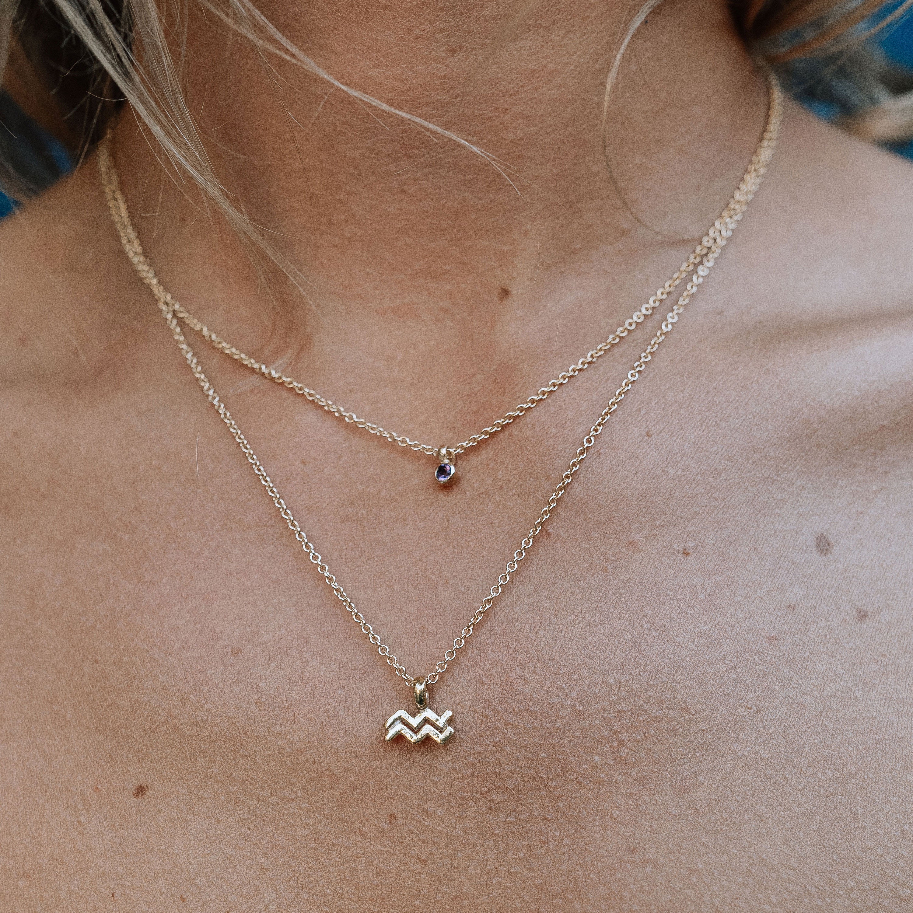 Gold Mini Aquarius Horoscope Necklace