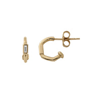 Gold Baguette Diamond Tiny Cupid Hoop Earrings