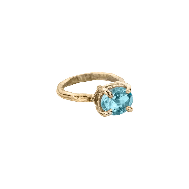 Gold Blue Topaz Claw Ring