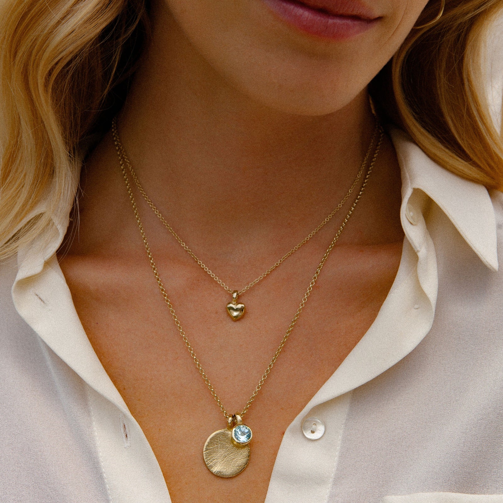 Gold Blue Topaz Moon & Stone Necklace