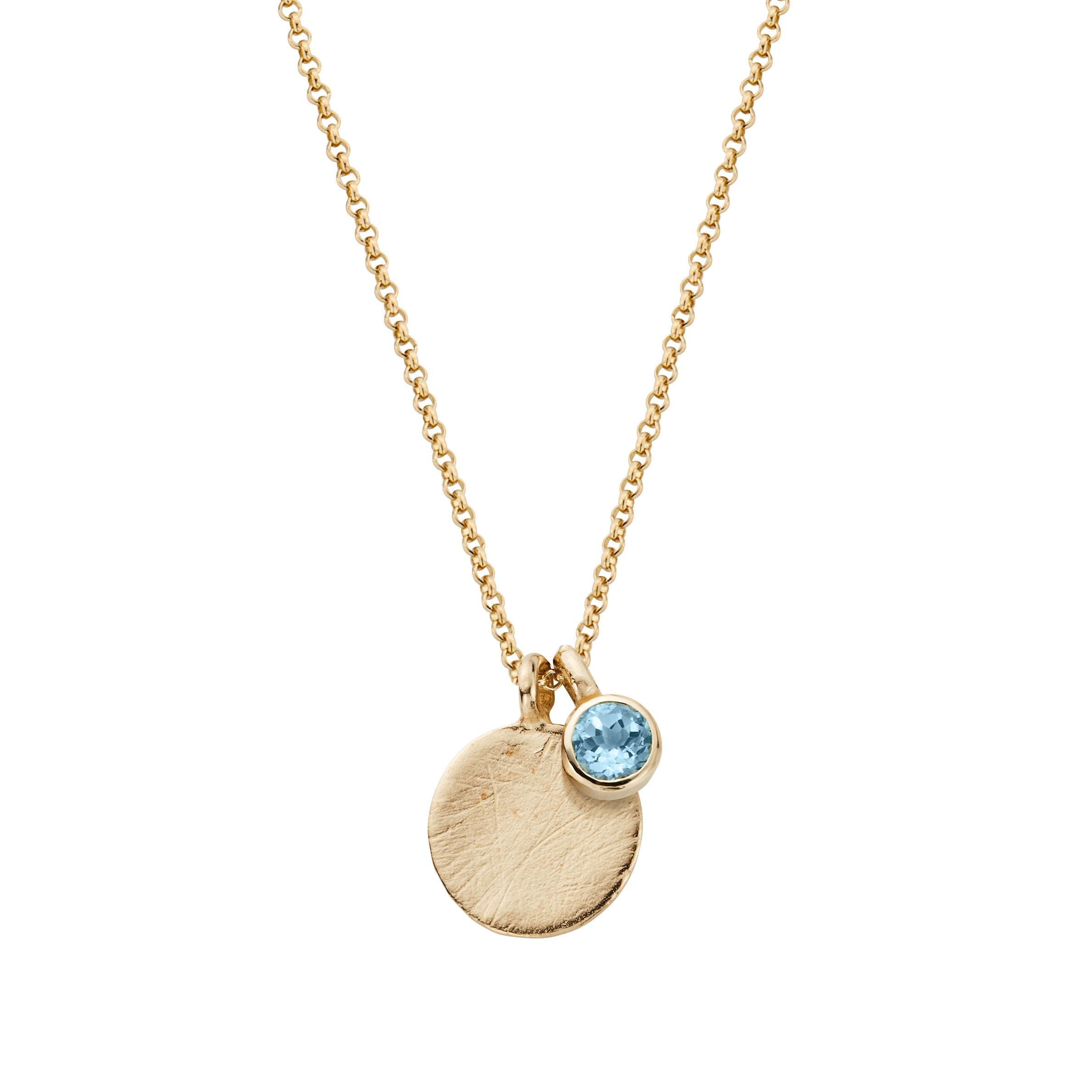 Gold Blue Topaz Moon & Stone Necklace