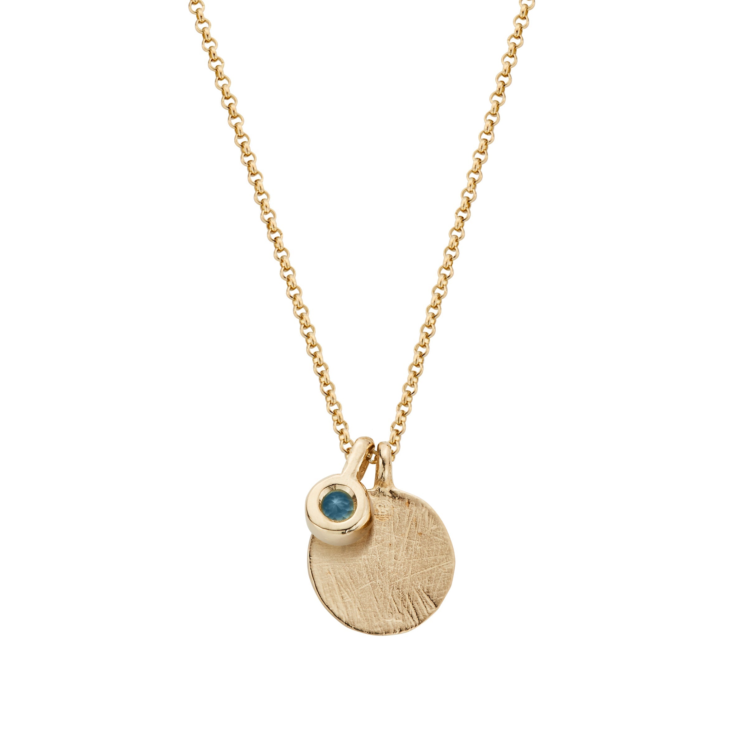 Gold Blue Topaz Moon & Stone Necklace
