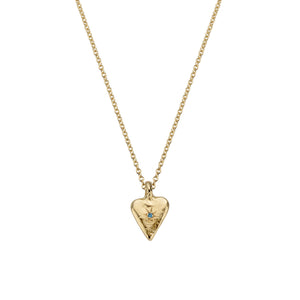 Gold Blue Topaz Mini Heart Necklace