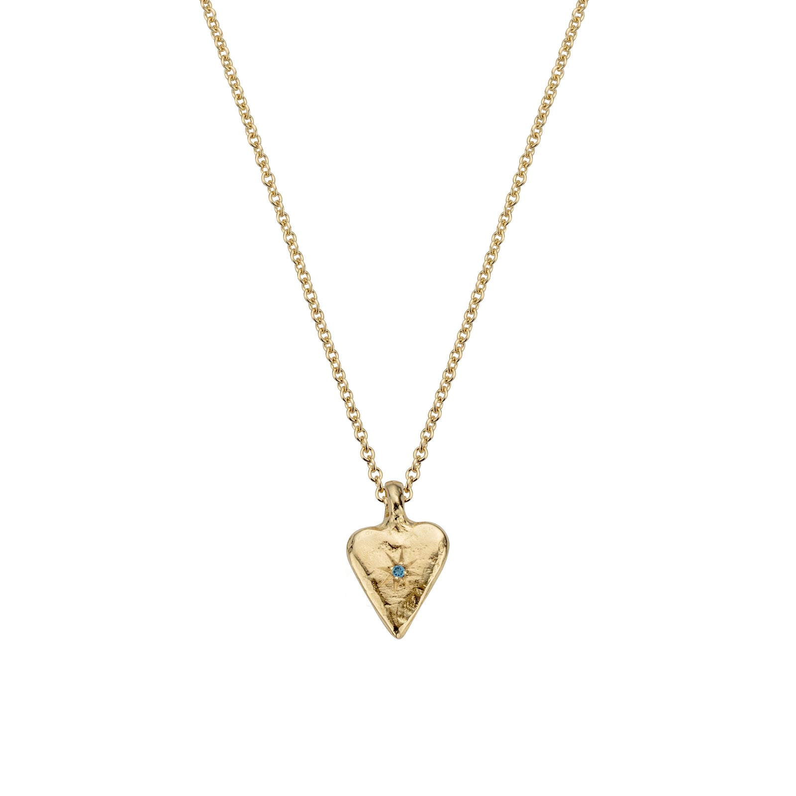 Gold Blue Topaz Mini Heart Necklace
