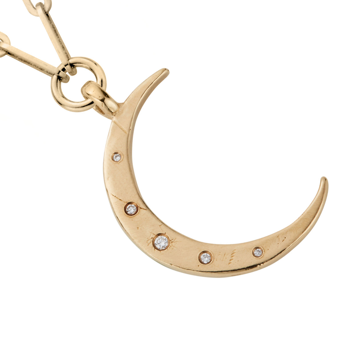 Gold Diamond Large Crescent Moon Trace Chain Necklace