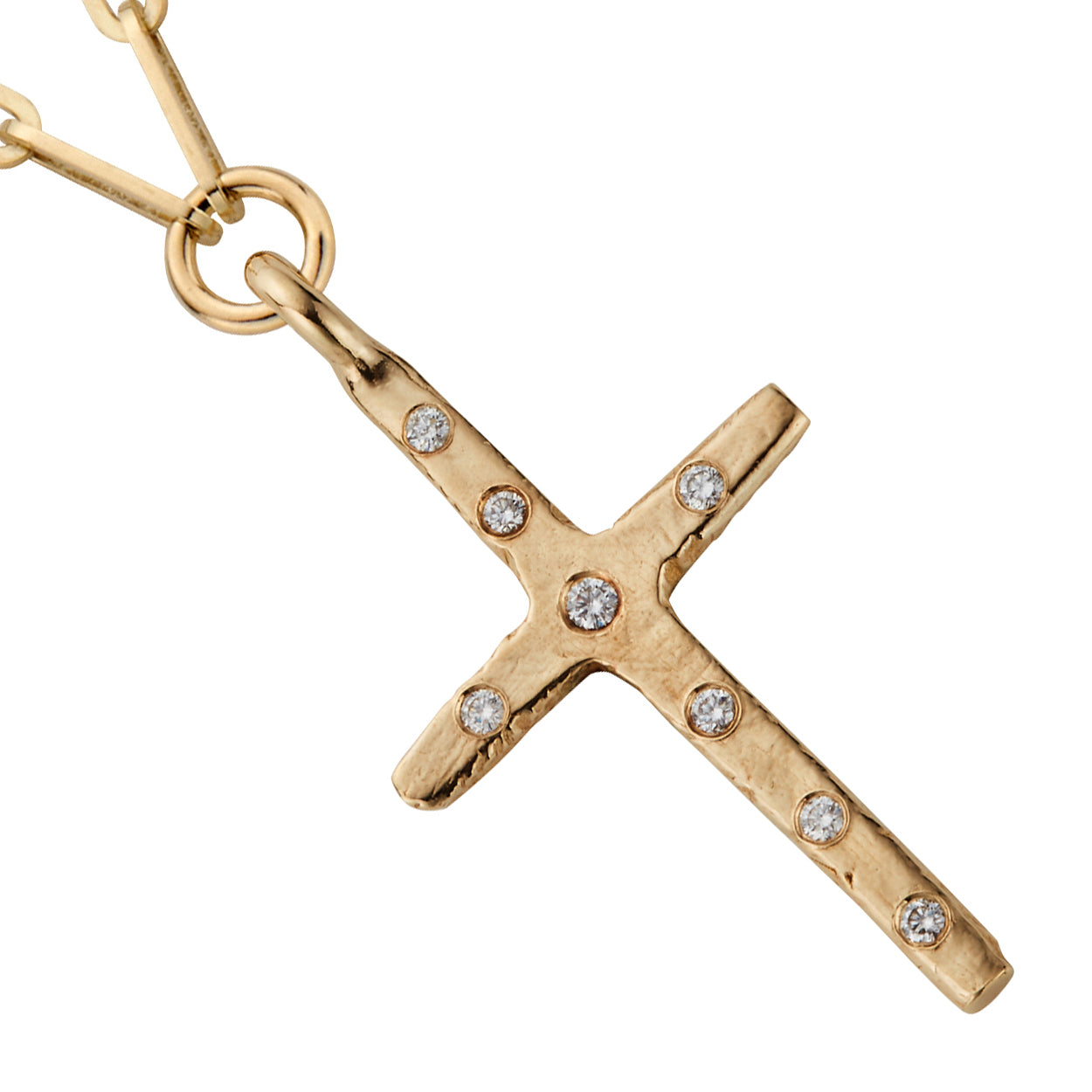 Gold Diamond Large Cross Trace Chain Necklace