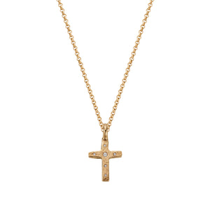 Gold Diamond Square Cross Necklace