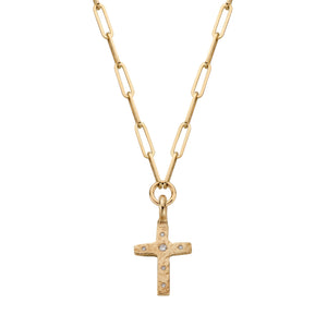 Gold Diamond Square Cross Trace Chain Necklace